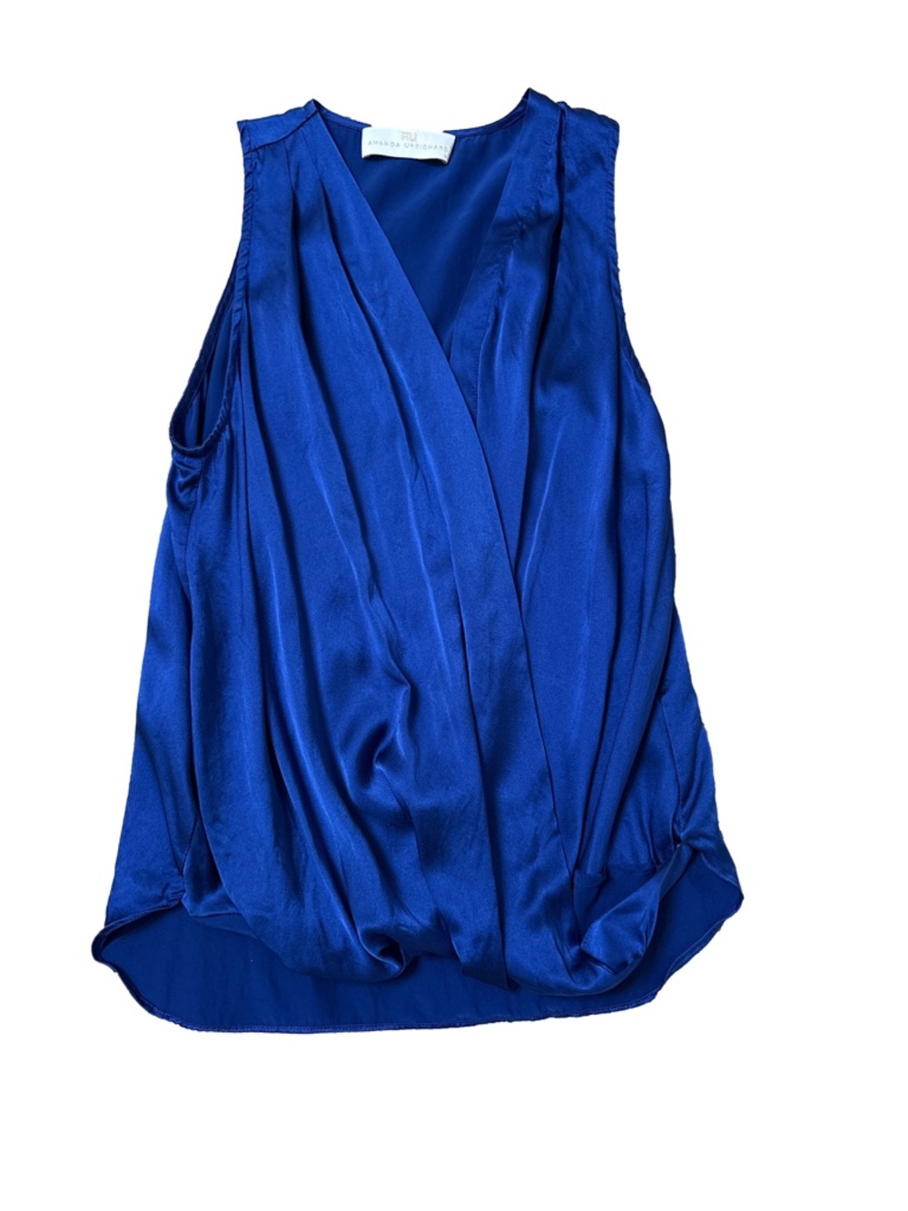 Amanda Uprichard Electric Blue 100% Silk Draped Sleeveless Top